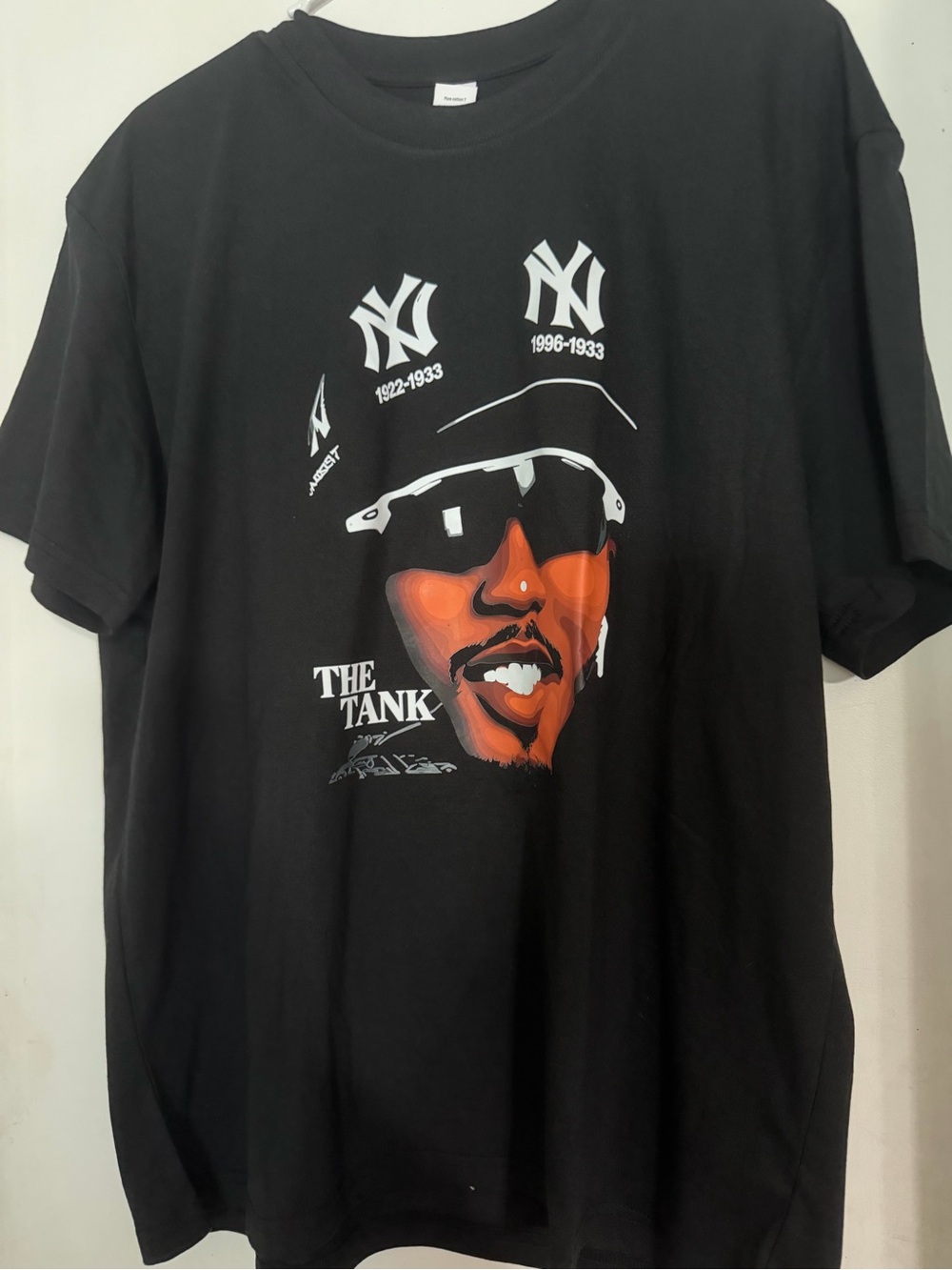 Men's Black Graphic Tee with Orange Face Print -